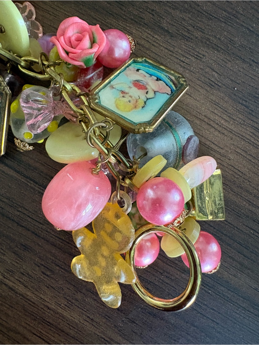 Vintage style Pink & Yellow Christmas charm Bracelet - Picture 7 of 10